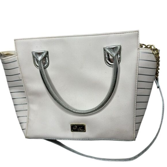Betsy Johnson Unicorn 2-Way Satchel White/Silver Metallic Shoulder Bag. - Picture 4 of 14